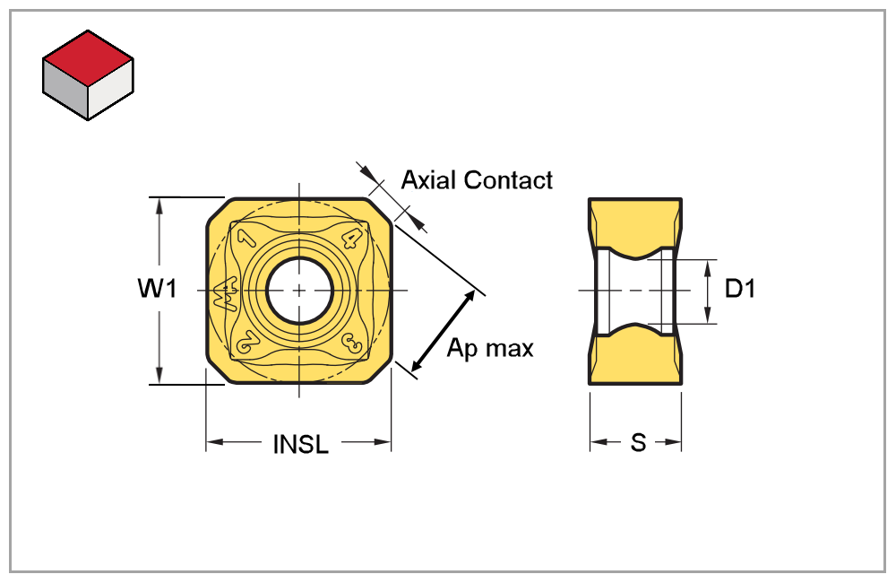 HCSNP2, Carbide Milling Insert, Square Negative Positive