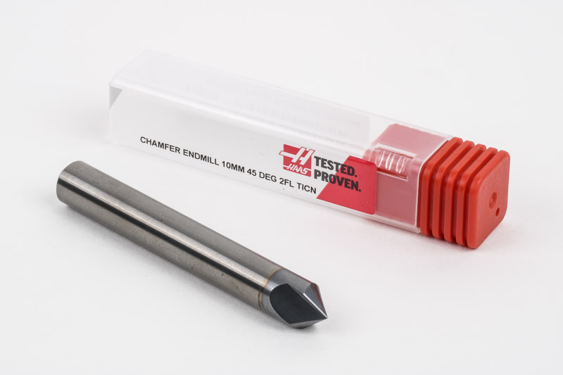 10mm Dia. 45° Carbide Chamfer Mill, 2 Flute, TiCN Coated, 5mm LOC