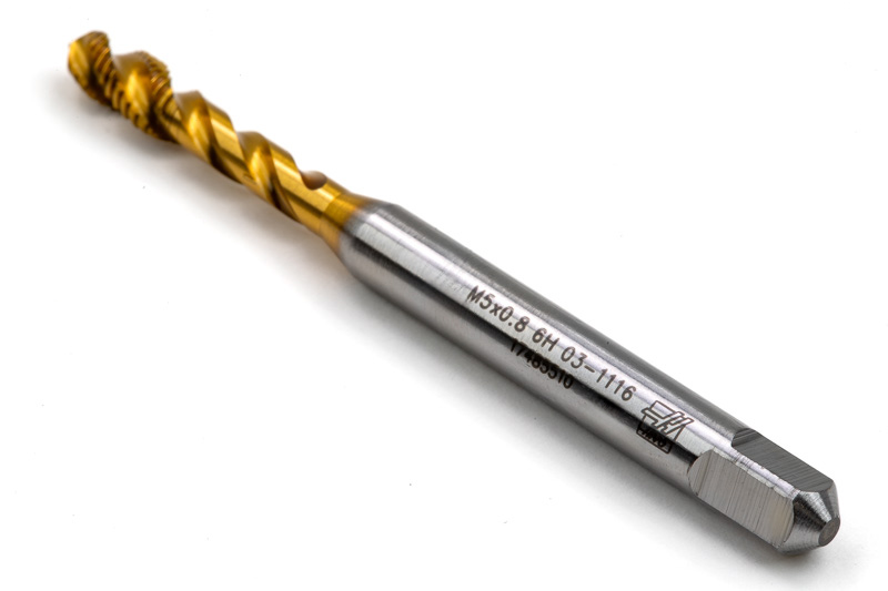 M5x0.8 M HSS-E Spiral Flute Tap, 6mm Shank x 8mm Thread Length