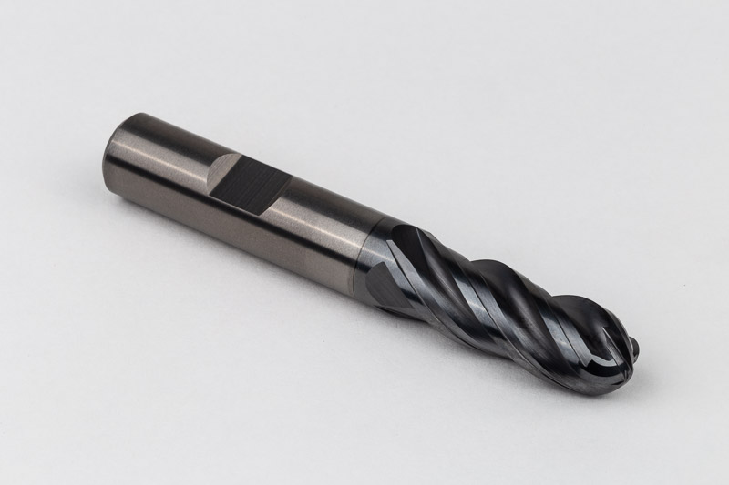 12mm Dia. Carbide Ball End Mill, 4 Flute, Hyb. AlCrN Coated, 12mm
