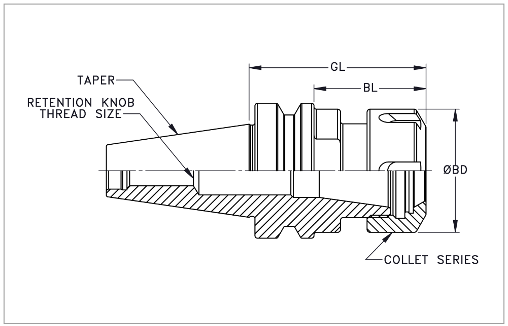 BT30 ER25 Collet Chuck x 60mm Gage Length, TSC, Without Spindle