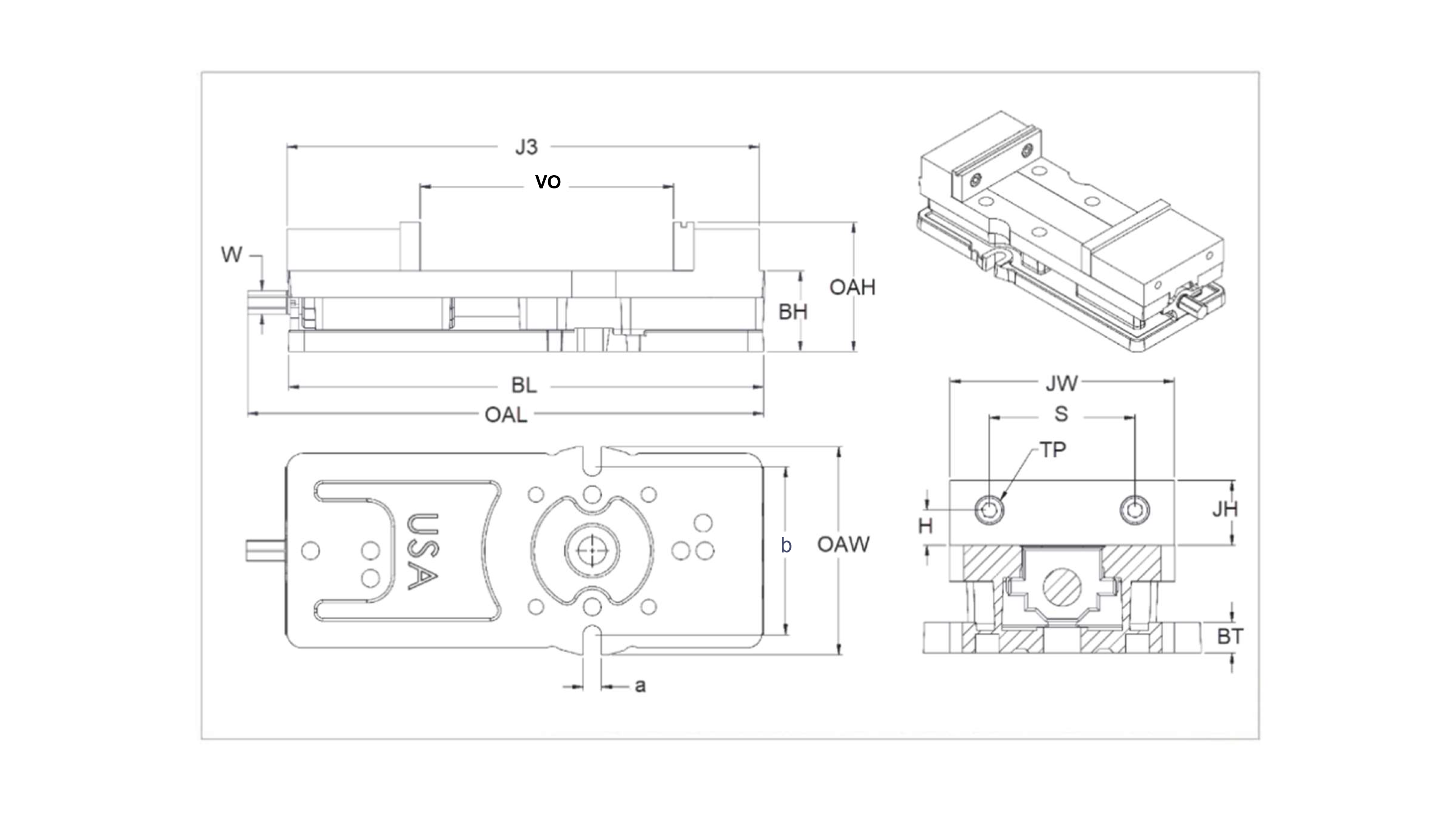 200mm Single-Station Fixed-Jaw Vise, 265mm Opening, Flange Style