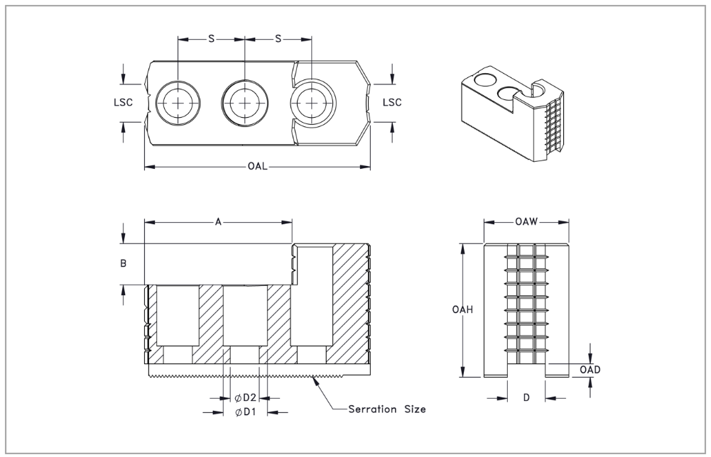 Hard Steel Non-Machinable Serrated Lathe Jaws for 12