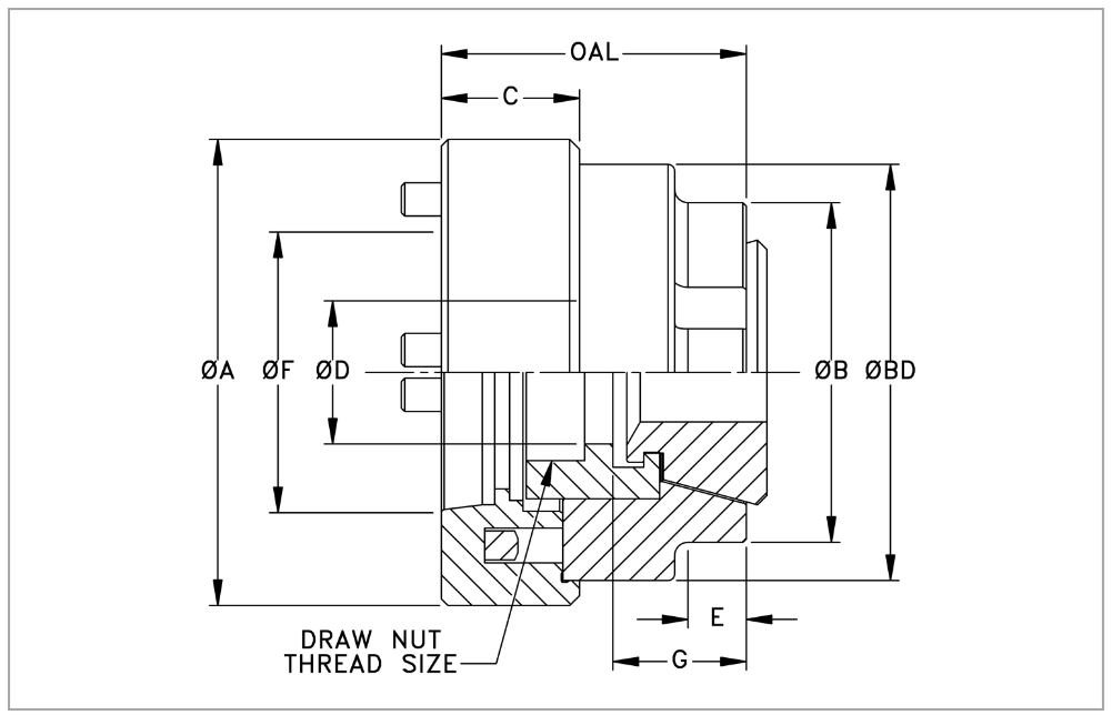 HQCB-65, Pull Back Collet Chuck for A2-6 Spindle Nose, M85x2